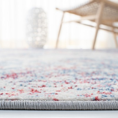 Navy and Red Synthetic Reversible Hand-Knotted Rug