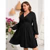 YesFashion Women's Plus Size Dress Long Sleeve V Neck Front Knotted Elastic Elegant Dress Knee Length Midi Dress - 4 of 4