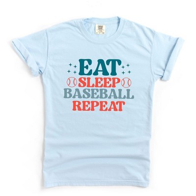 Simply Sage Market Women's Eat Sleep Baseball Repeat Colorful Short Sleeve Garment Dyed Tee