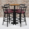 Flash Furniture 24'' Round Natural Laminate Table Set with Round Base and 4 Two-Slat Ladder Back Metal Barstools - Burgundy Vinyl Seat - 2 of 2