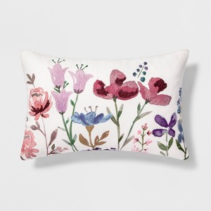 Floral Lumbar Throw Pillow - Threshold , Beige
