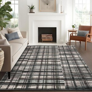 Modern Area Rugs Washable Plaid Floor Cover with Non-Slip Backing - 1 of 4