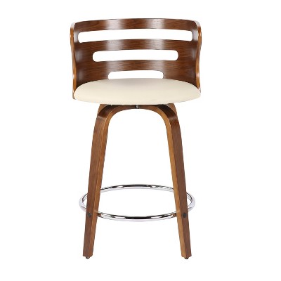 Walnut and Cream Swivel Counter Stools with Faux Leather Seats