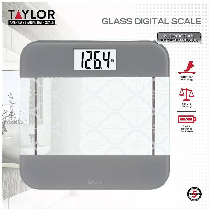 Glass Digital Scale with Moroccan Frosted Design Clear - Taylor, 5 of 6
