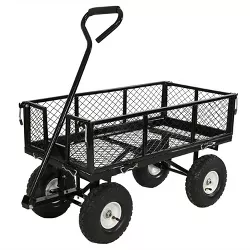 Sunnydaze Outdoor Lawn and Garden Heavy-Duty Durable Steel Mesh Utility Wagon Cart with Removable Sides