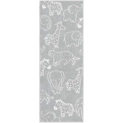 Gray and Ivory Safari Animal Kids Runner Rug