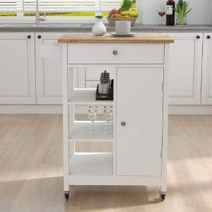 MAYEERTY Rolling Kitchen Island Trolley, Rubber Wood Top Adjustable Shelves Towel Rack - 1 of 4