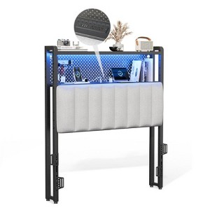 Karl Home Twin Full Queen King Size Headboard, Adjustable Upholstered Headboard with 2 Tier Shelves and Pegboard with Charging Stations and LED Lights - 1 of 4