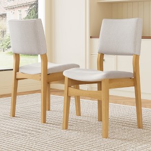 QingMoon Stackable Dining Chairs Set of 2, Linen Fabric Upholstered Kitchen Chairs with Solid Wood Frame for Dining Room, Living Room - 1 of 4