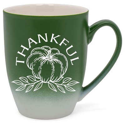 Elanze Designs Thankful Pumpkin Two Toned Ombre Matte Green and White 12 ounce Ceramic Stoneware Coffee Cup Mug