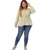 Agnes Orinda Women's Plus Size Round Neck Button Up Puff Floral Long Sleeve Casual Peplum Blouses - 3 of 4