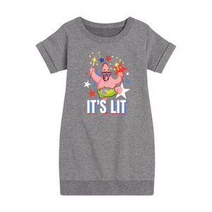 - SpongeBob SquarePants - Lit Fireworks Patrick Graphic Short Sleeve Fleece Dress - 1 of 4