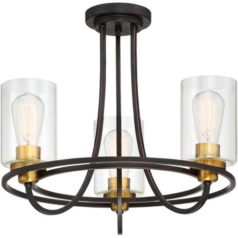 Possini Euro Design Industrial Ceiling Light Semi Flush Mount Fixture Oil Rubbed Bronze Gold 19 Wide 3 Light Mesh Dome Bedroom Target