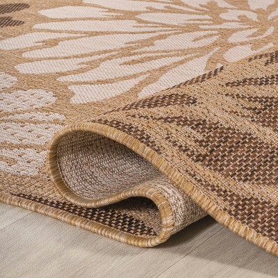 Brown and Cream Floral Synthetic Rectangular Area Rug, 5'3" x 7'7"