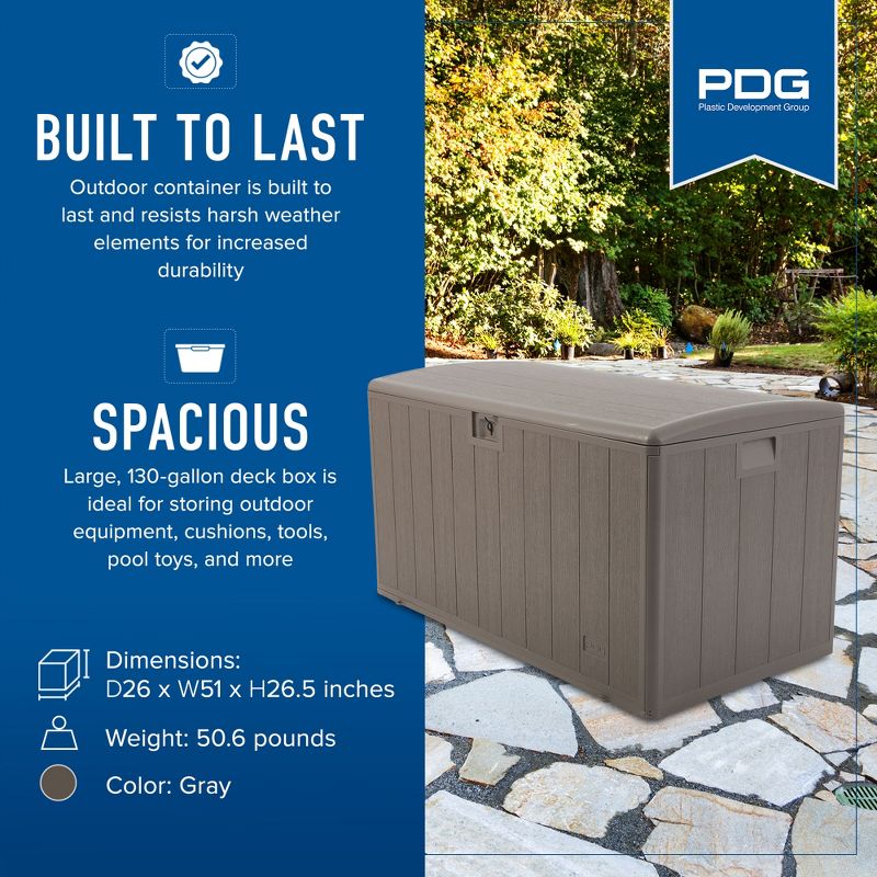 Plastic Development Group Weather-Resistant Resin Outdoor Storage Patio Deck Box with Soft-Close Lid, 3 of 7