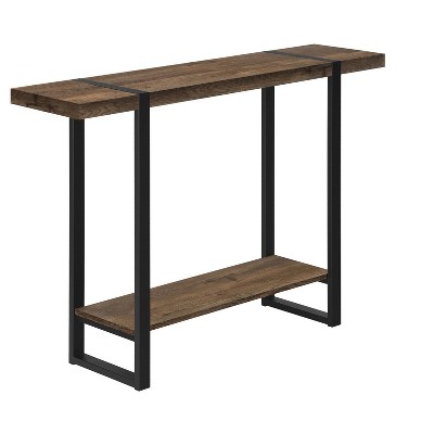 Vynxaria Accent Table, Console, Entryway, Narrow, Sofa, Living Room, Bedroom, Brown Laminate, Black Metal, Contemporary, Modern