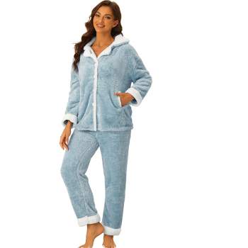 cheibear Women's Flannel Button Down Lounge Warm Winter Long Sleeves Pajama Set