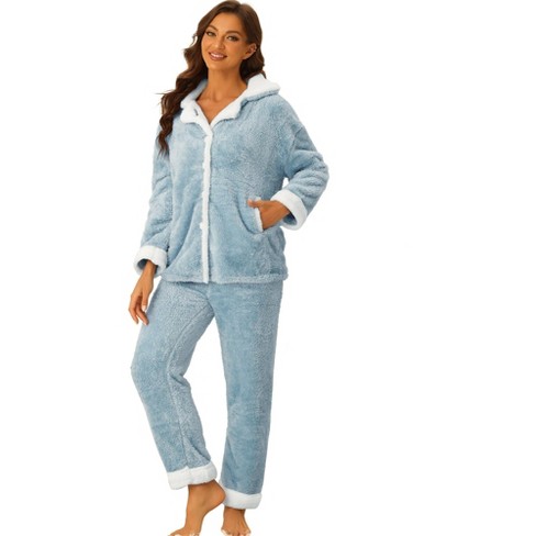 Cheibear Womens Flannel Pajama Sets Winter Cute Printed Long Sleeve  Nightwear Lounge Sleepwear Blue Small : Target