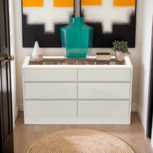 Hommoo 55" 6 Drawer Dresser with Glass Top White - 1 of 4