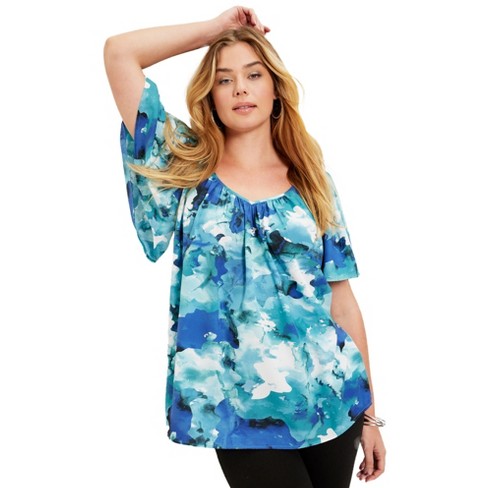 June + Vie By Roaman's Women’s Plus Size Flutter-sleeve Top, 18/20 ...