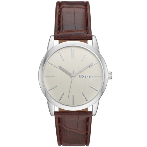 Classic Day/date Strap Watch - Goodfellow & Co™ Silver/brown : Target