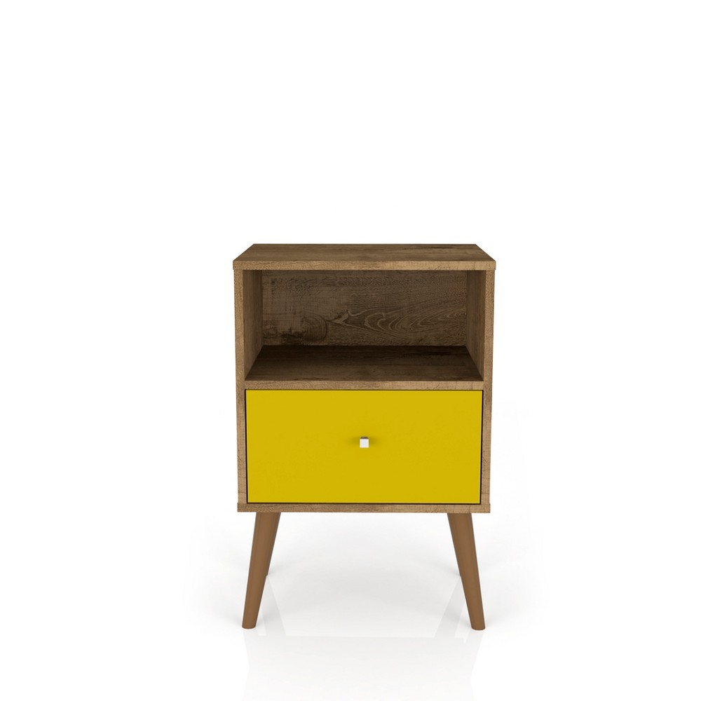 Liberty 1.0 Mid Century Modern Nightstand Rustic Brown/Yellow - Manhattan Comfort