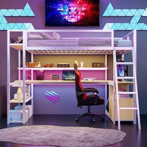 Twin Size Metal Loft Bed with Built-in Work Station, LED and Multiple Storage - ModernLuxe - 1 of 4