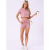 INSPIRE CHIC Women's Waffle Knit Button Down Short Sleeve Crop Tops with Shorts 2 Pcs Pajamas Set - 3 of 4