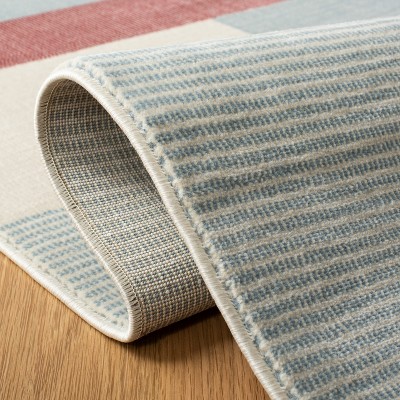 Ivory and Blue Abstract Square Synthetic Area Rug