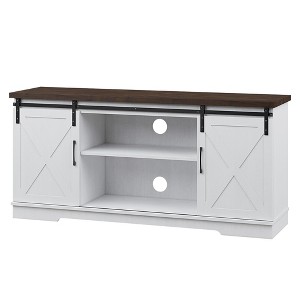 Farmhouse TV Stand for 65 Inch TVs - Entertainment Center with Barn Doors, Storage Shelves，Modern White Media Console Table for Living Room Furniture - 1 of 4