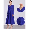 Allegra K Women's Elegant Pleated Cross V Neck Puff Sleeve Tie Waist A-Line Dress - 2 of 4