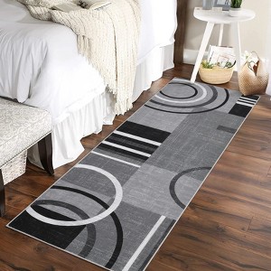 Geometric Rug Machine Washable Modern Contemporary Rug Foldable Non-Slip Abstract Square Circle Design Carpet Soft Low Pile Non Shedding Floor Cover - 1 of 4