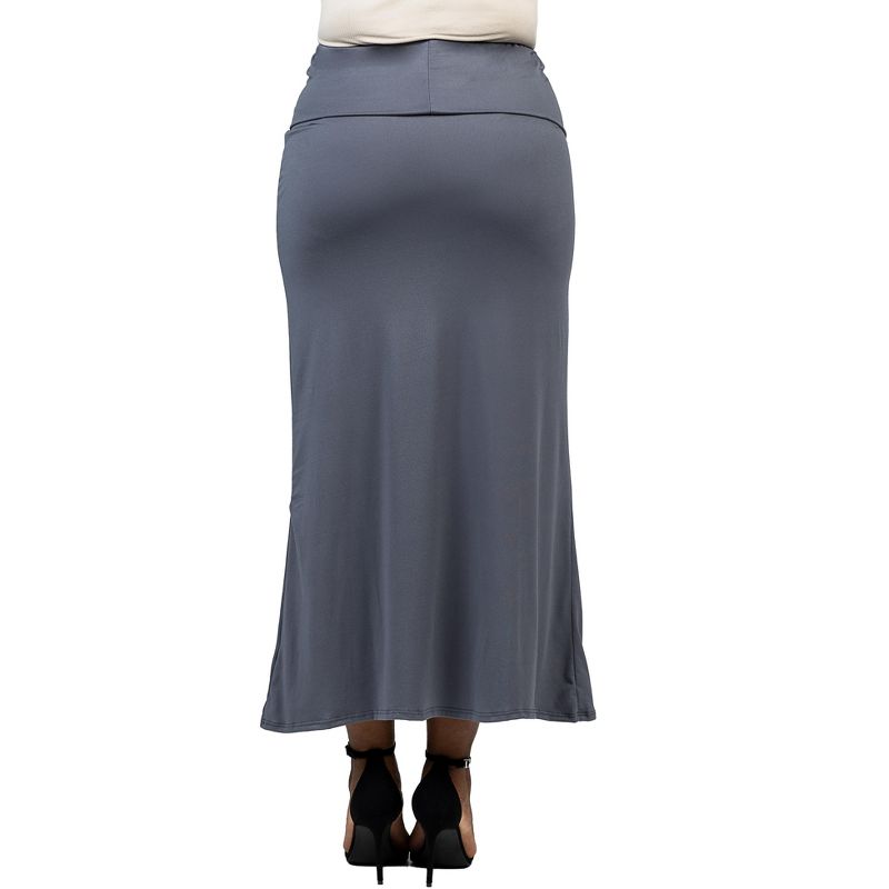 24seven Comfort Apparel  Comfortable Plus Size Foldover Maxi Skirt, 3 of 4