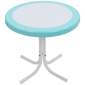 Northlight 22" Outdoor Retro Tulip Side Table, Blue and White - 1 of 4