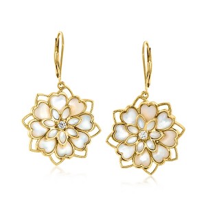Ross-Simons Mother-Of-Pearl Flower Drop Earrings With .10 ct. t.w. White Topaz in 18kt Gold Over Sterling - 1 of 3