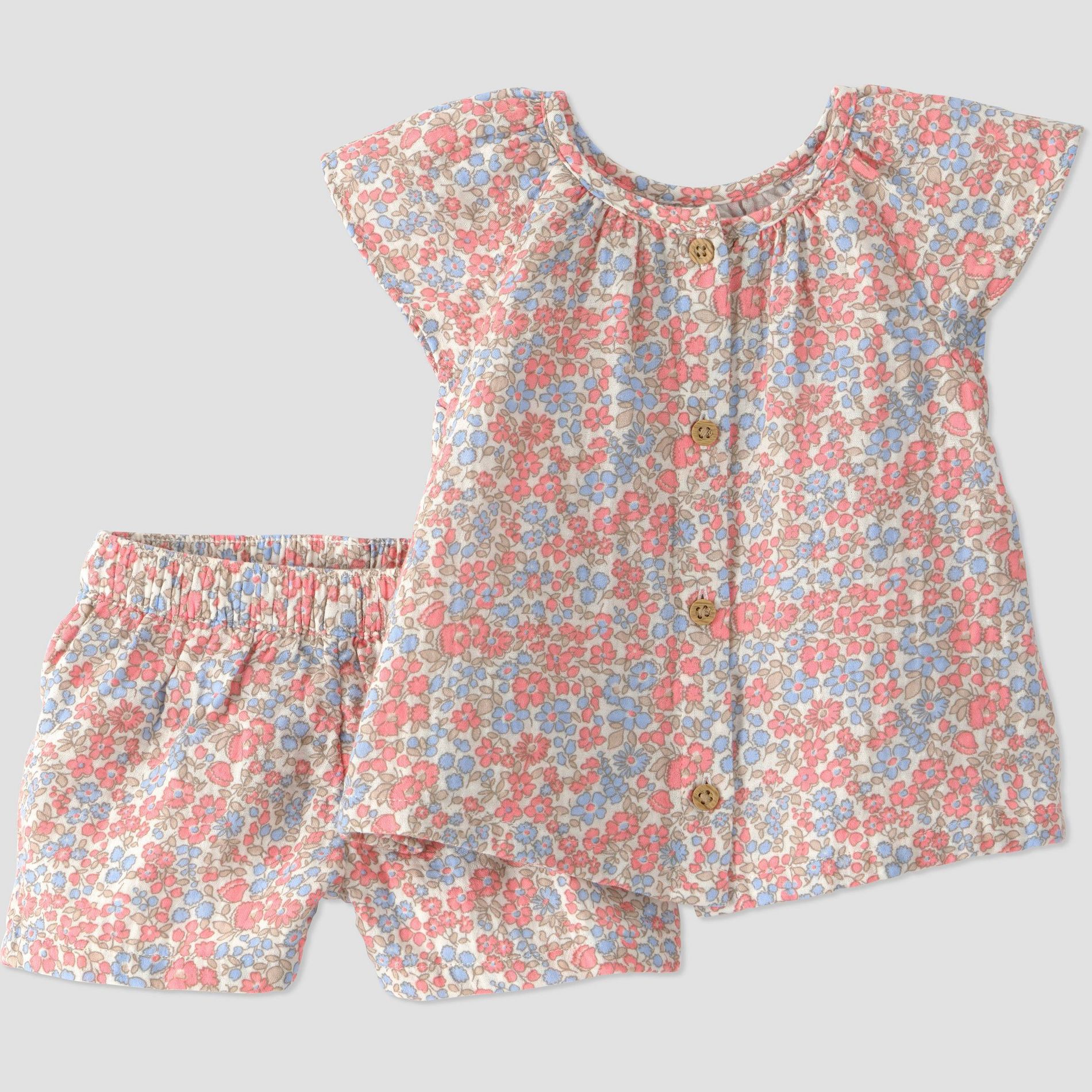 Little Planet by Carter's Baby Girls' Organic 2pc Floral Woven Set - White/Blue/Pink