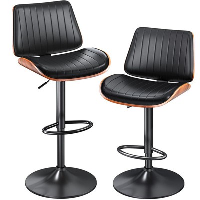 Gikpal Swivel Barstools for Kitchen Island with Bentwood Back & Leather Seat, Counter Height Bar Chair with Back & Footrest, for Kitchen, Dining Room