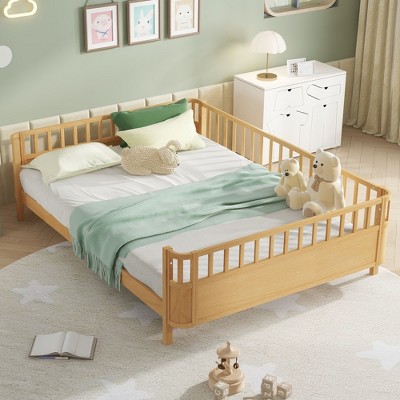 NicBex Twin/Full/Queen Kids Platform Bed Frame with Safety Guardrails & Detachable Fence,Modern Toddler Bed for Bedroom,Kids Room