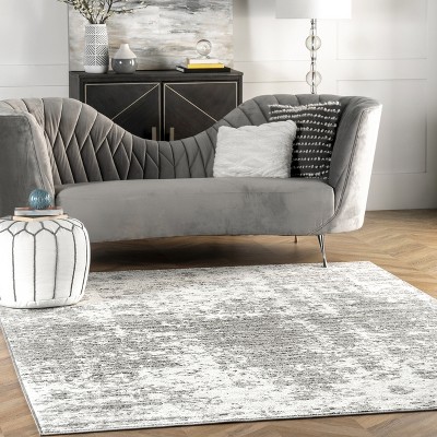 Reversible Gray Abstract Synthetic 6'7" x 9' Area Rug