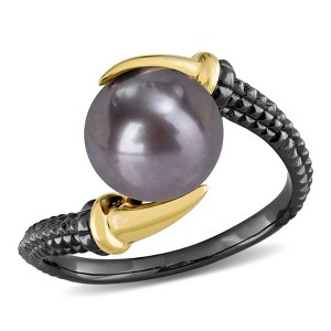Gold-plated 9.5-10mm White Cultured Freshwater Pearl Ring Hammered Band