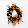 Northlight Skull with Black and Orange Roses Halloween Wreath - 14" - Unlit - 2 of 4