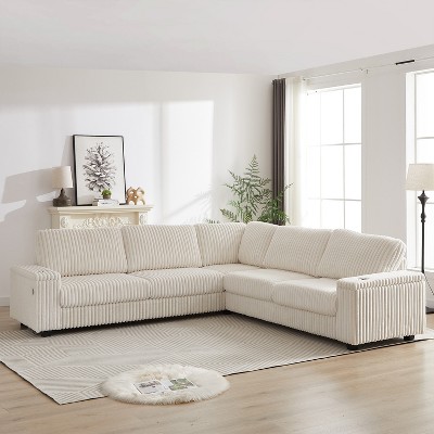 VYNXARIA 110-Inch Corduroy Corner Sofa,L Shaped Corner Couch with two storage spaces,Deep Seat Comfy Upholstered Couches for Living Room