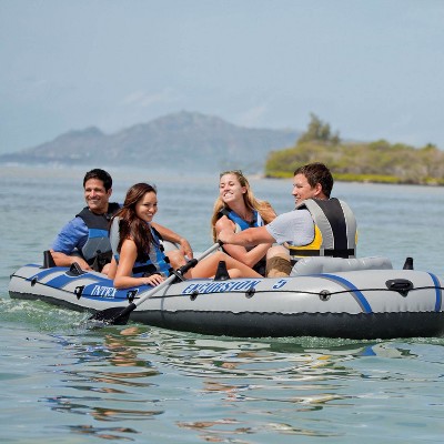 Intex 5-Person Gray Inflatable Fishing Boat Set with Motor