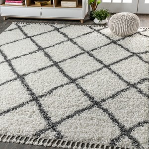 Mercer Shag Plush Tassel Moroccan Geometric Trellis Area Rug - JONATHAN Y - 1 of 4