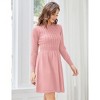 Women's 2025 Long Sleeve Mini Sweater Dress Crewneck Ribbed Knit a Line Pleated Swing Short Dresses - 3 of 4