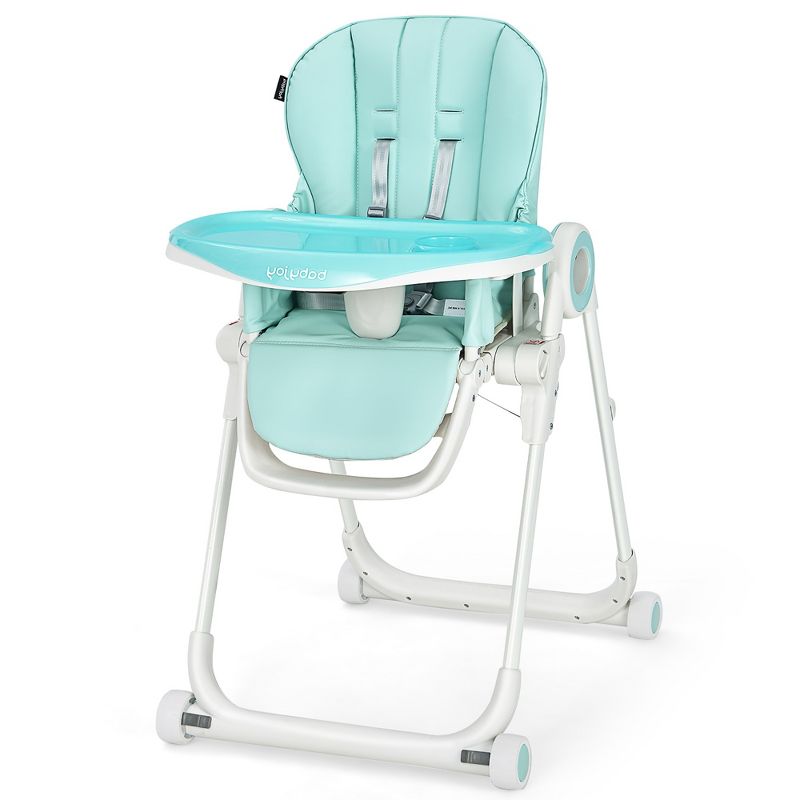 Babyjoy Baby High Chair Foldable Feeding Chair w/ 4 Lockable Wheels Pink\Black\Colorful\Green, 1 of 11