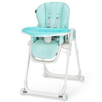 Babyjoy Baby High Chair Foldable Feeding Chair w/ 4 Lockable Wheels Pink\Black\Colorful\Green