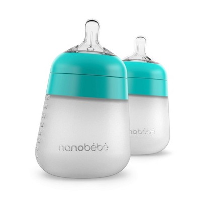 nanobebe Flexy Silicone Baby Bottle Anti-Colic Nipple, Soft Silicone Body, Stable Base - 9oz