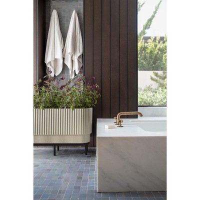 Sandstone and Black 30" Raised Planter with Acacia Wood Stand