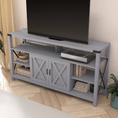 Coastal Gray 60" Rustic Media Console with Cabinet and Shelves